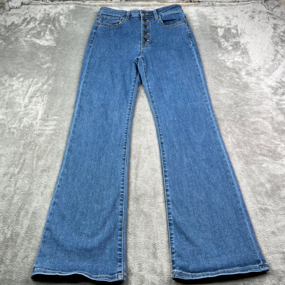 Harper Heritage Flare Jeans Womens 27 Blue Solid Stretch Button Fly High Rise